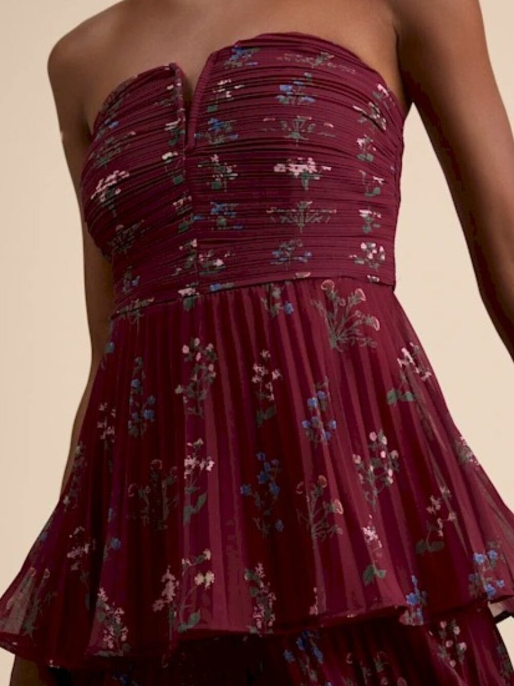 Lulus Hadelyn Burgundy Floral Pleated Tiered Midi Dress Size Small NWT - Picture 5 of 11